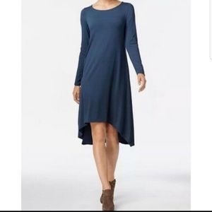 Eileen Fisher Women Dress Viscose Jersey Stretch Long Sleeve Hi-Low Jewel Boat S